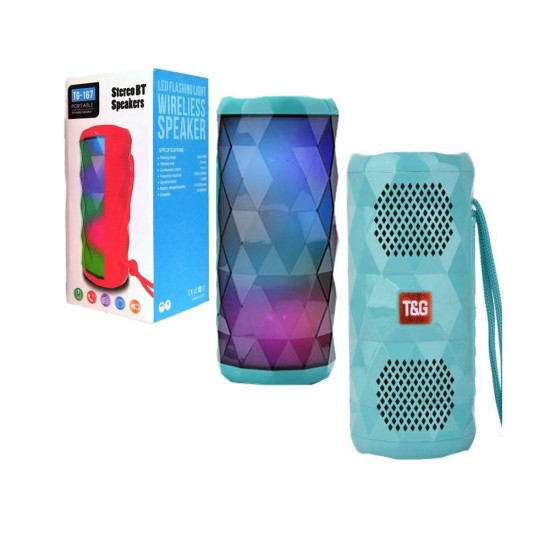 T&G WIRELESS BLUETOOTH SPEAKER TG-167 FM/TF/U DISK/MICROSD/USB/AUX WITH RGB COLORFUL LIGHT GREEN